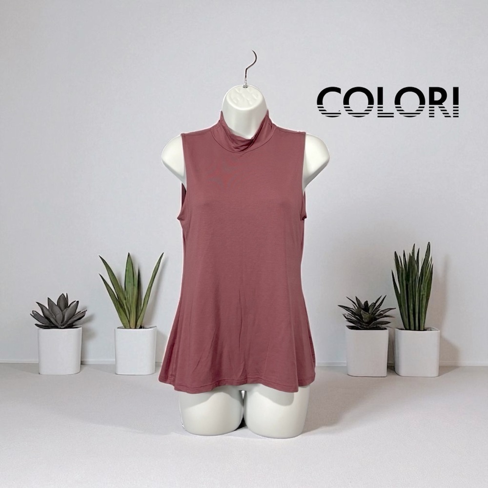 Colori, Sleeveless Top Mock Neck, Medium, Old Rose
